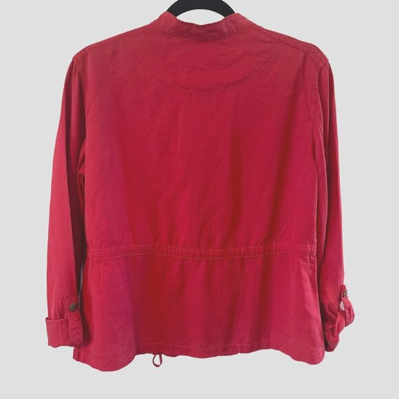 Sanctuary M Lightweight Cherry Red Jacket sinch waist roll tab sleeves snap up - Picture 2 of 6